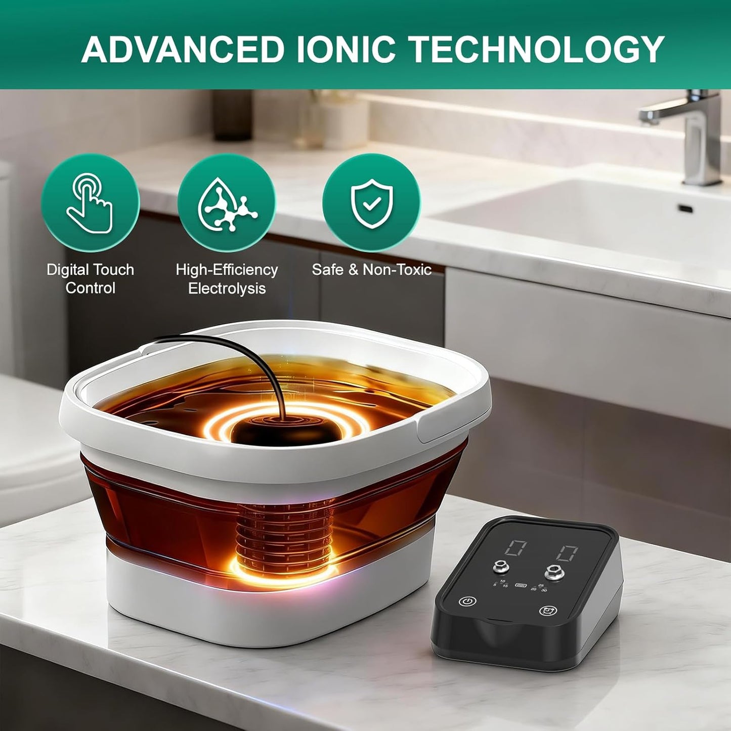 Ionic Foot Bath Detox Machine - Home Foot Soaking Tub with 2 Arrays & 80 Liners | Portable Spa Bucket