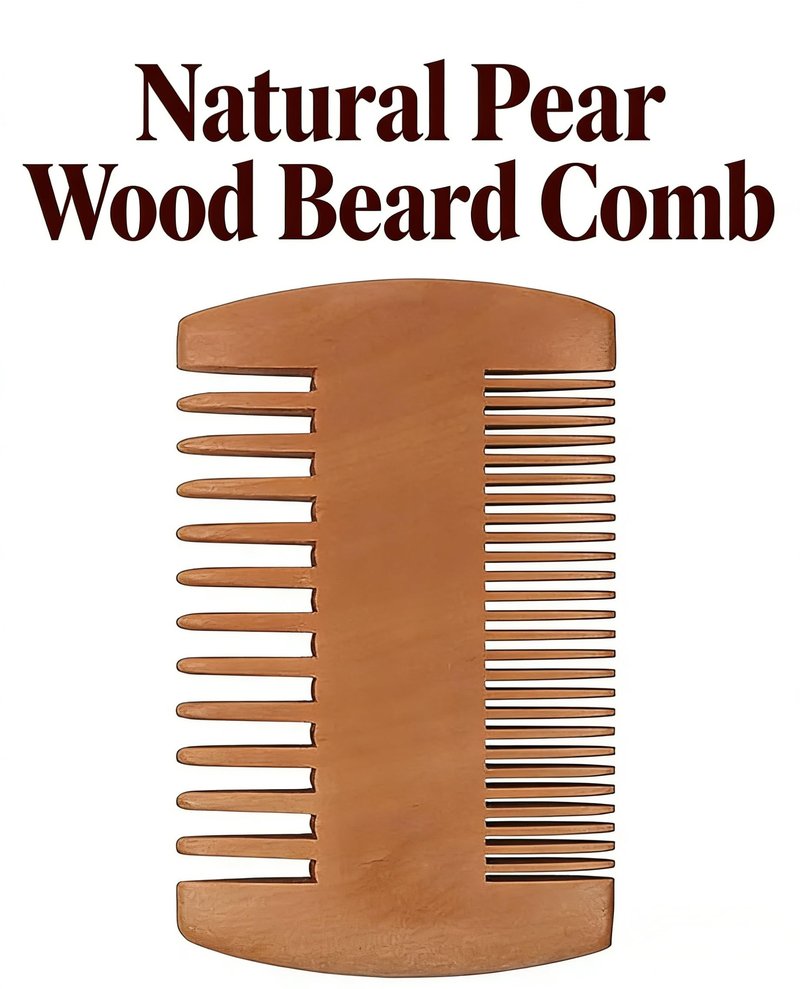 Men's Beard Brush Kit with Wooden Comb and Boar Bristle Brush - Natural Pear Wood Comb and Beechwood Brush Set for Beard Grooming, Styling, and Daily Care at Home or Barbershop