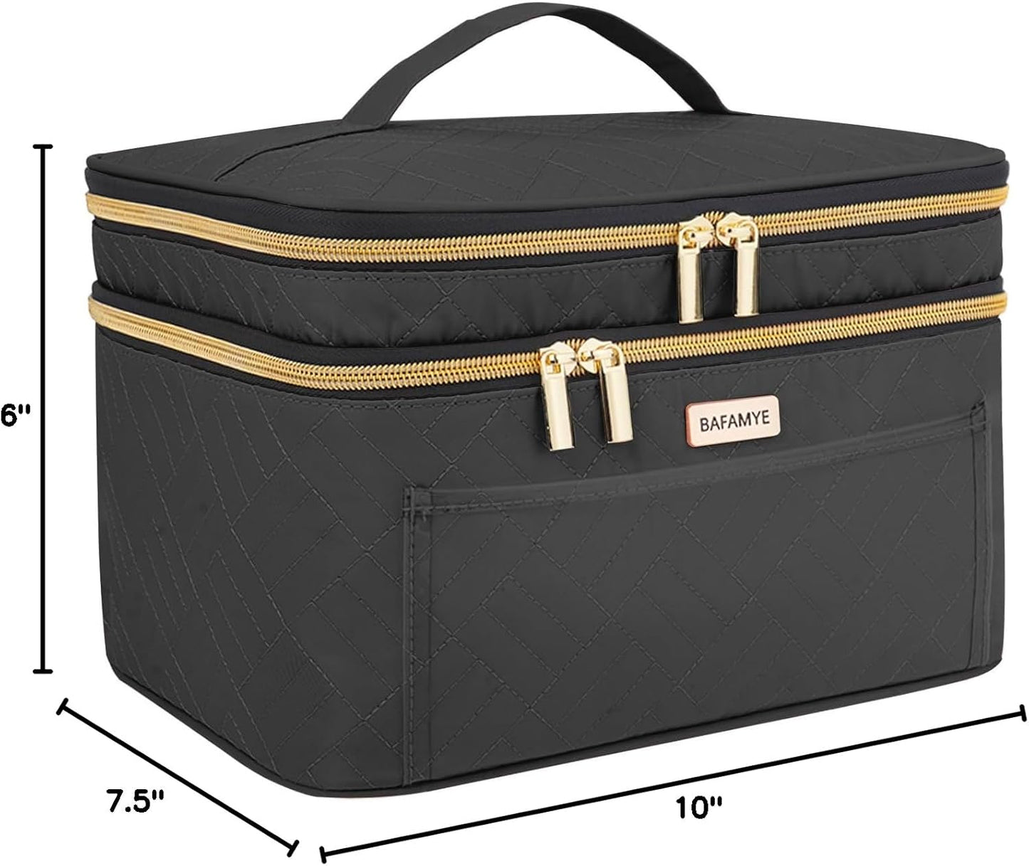 Double Layer Travel Makeup Bag - Large Cosmetic Organizer for Travel Accessories | Black, 8.8L Capacity