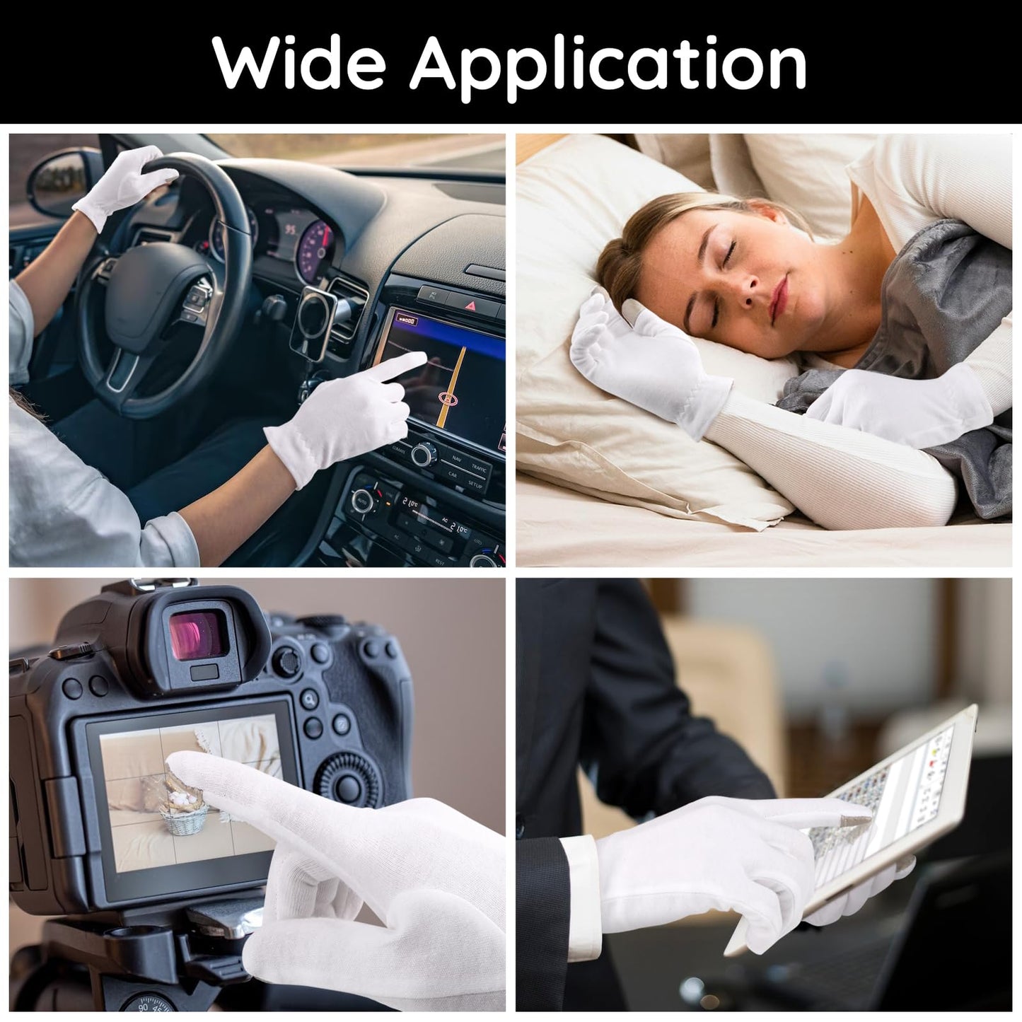 Segbeauty White Cotton Gloves with Touchscreen Fingers, 8pcs Hand Moisturizing Gloves with Elastic Band, 4 Pair Soft Cotton Sleeping Gloves for Dry Hand Overnight, White Gloves for Art Handling Medium