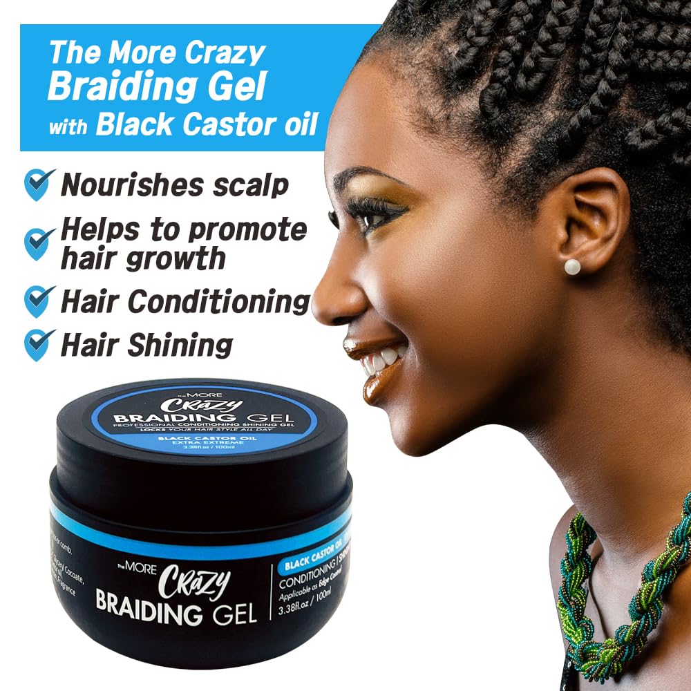 The MORE Crazy Conditioning Shining Braiding Gel Extra Extreme Hold | All Hair Types, Clear Styling Gel Great for 3.38 Fl Oz (Pack of 1)