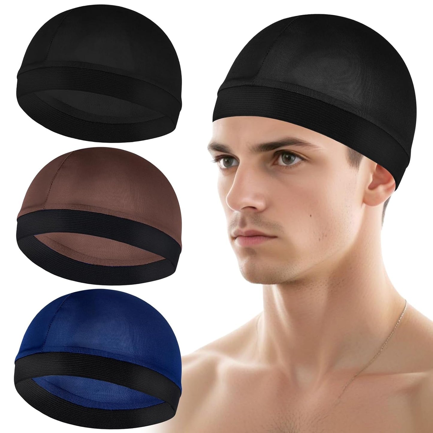 Silky Satin Wave Caps - 3 Pcs Soft Breathable Hair Wraps | Unisex Shower Bonnet for Sleep & Style