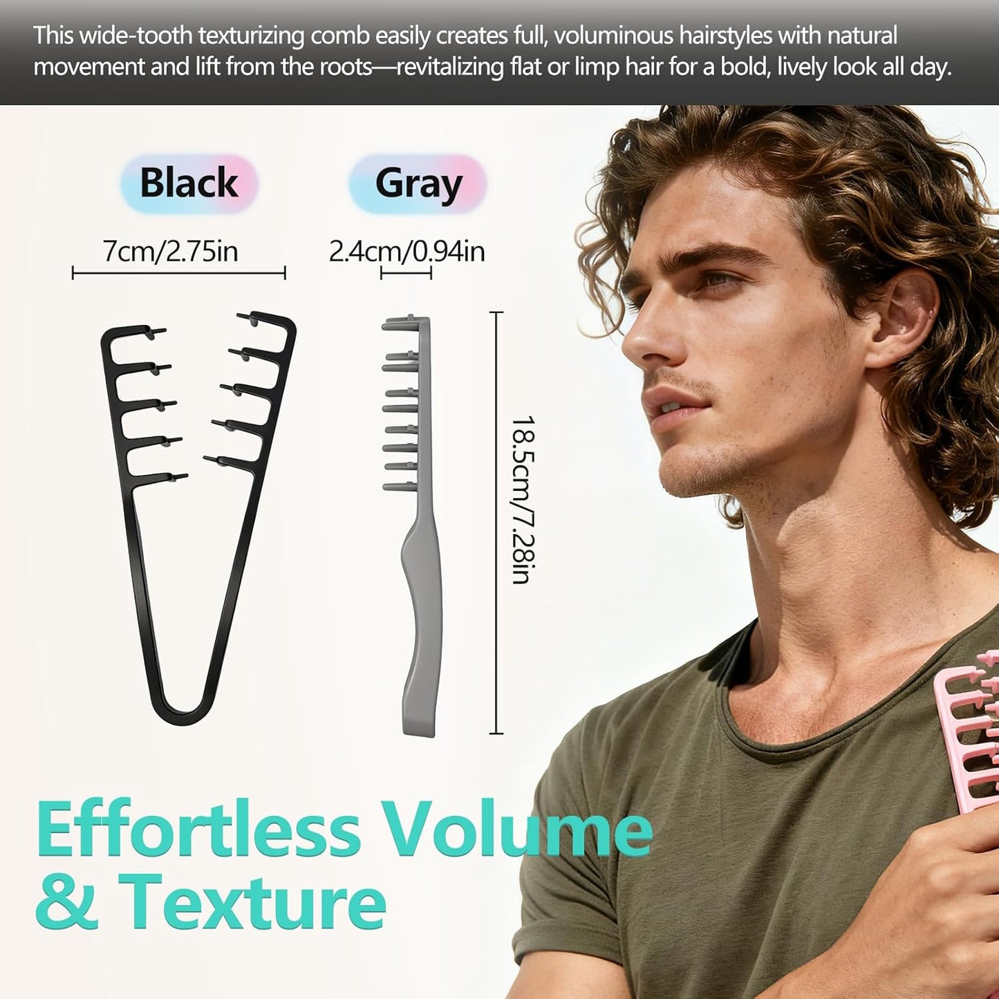 Volumizing Texture Comb Set - Wide-Toothed Hair Combs for Maximum Lift | Dual-Purpose ABS Plastic Tool (Grey & Black)