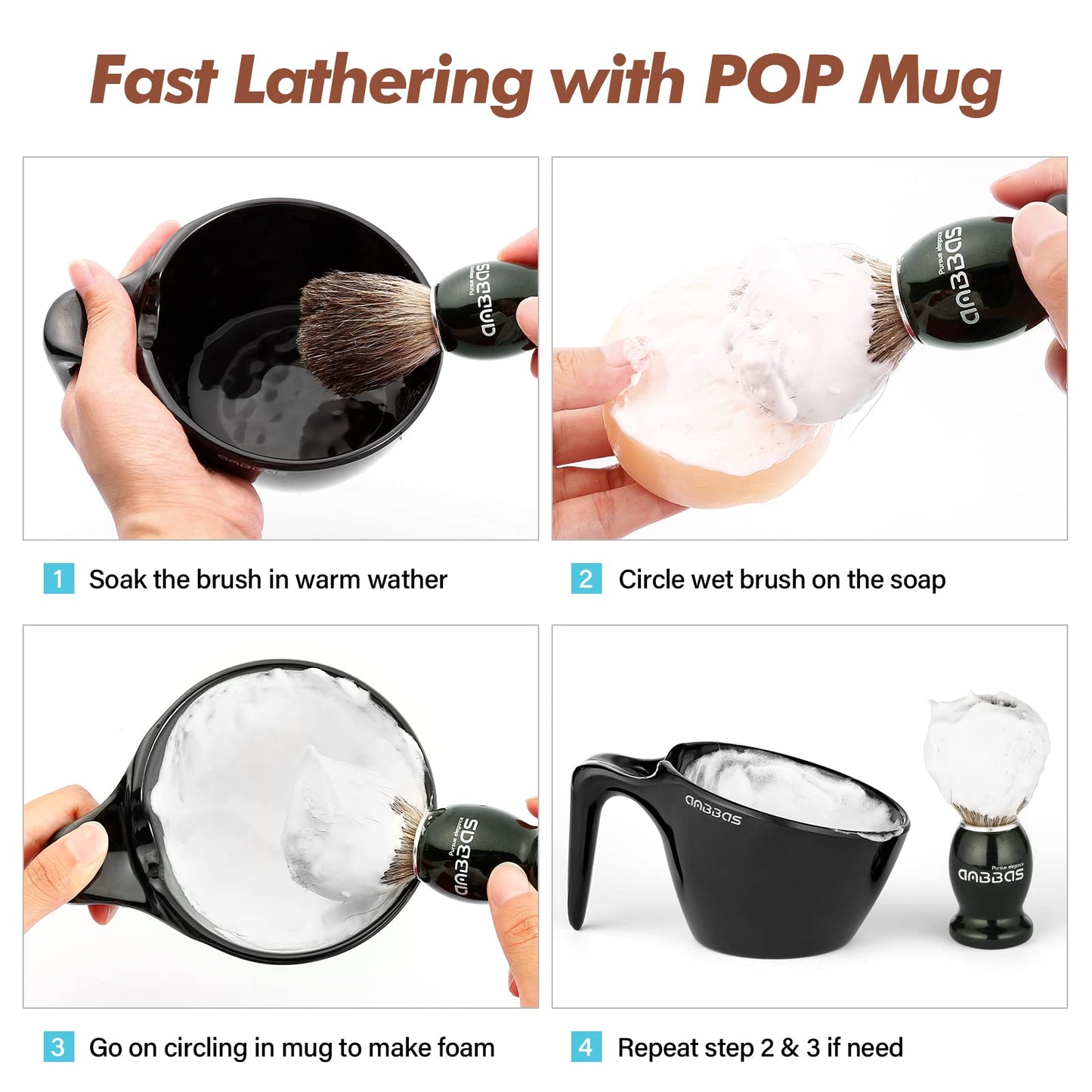 Anbbas Badger Hair Shaving Brush with Shaving Soap Bar and Upgrade Lathering Way-POP Mug A5 Melamine,Foaming Set for Men Wet Shave,Women Girls Hair Removal