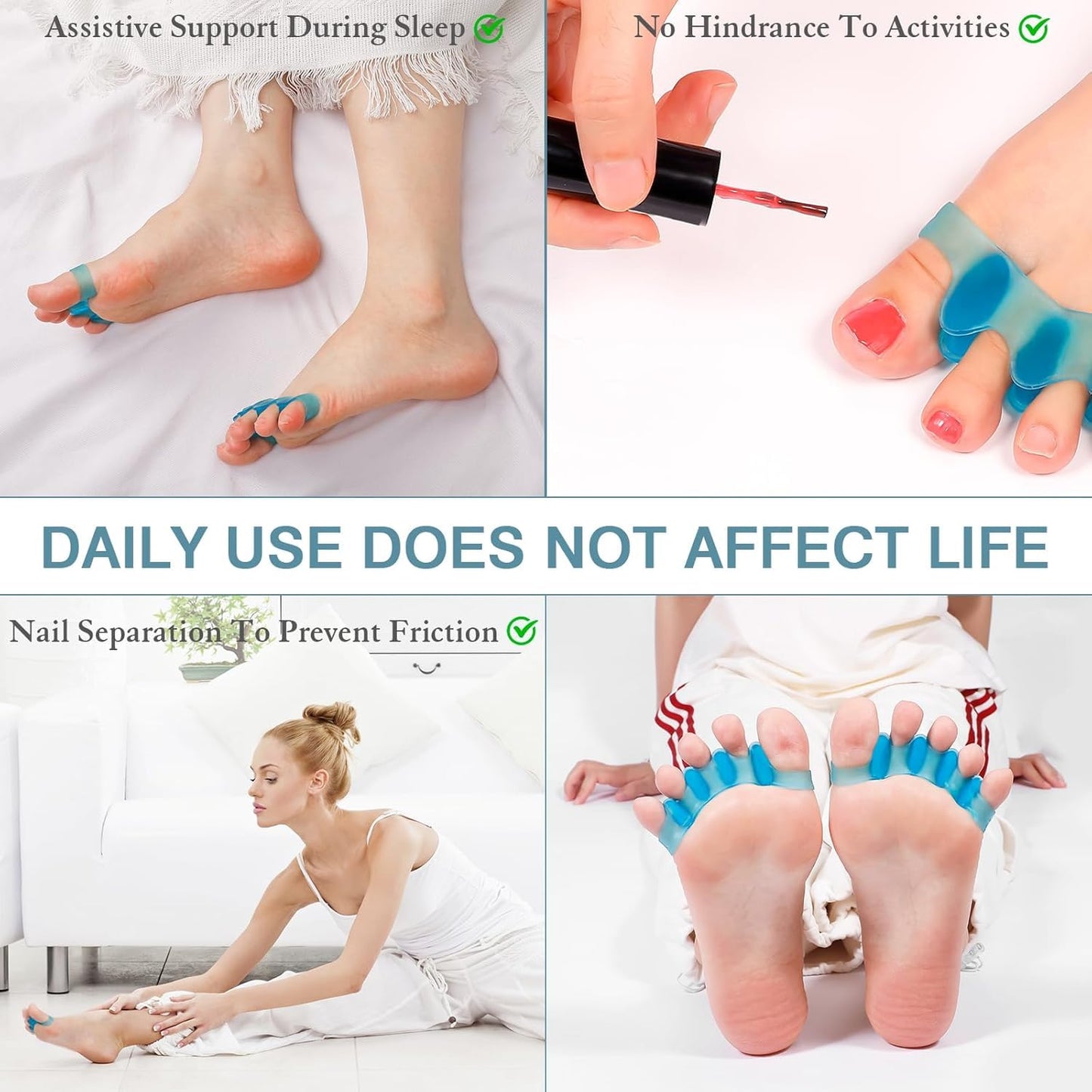 sundpik Toe Spacers for Women & Men - Toe Separators for Pedicure, Bunion Corrector, Hammer Toe Straightener, Plantar Fasciitis | Toe Spreaders for Foot Pain Relief & Foot Health (12, Blue)