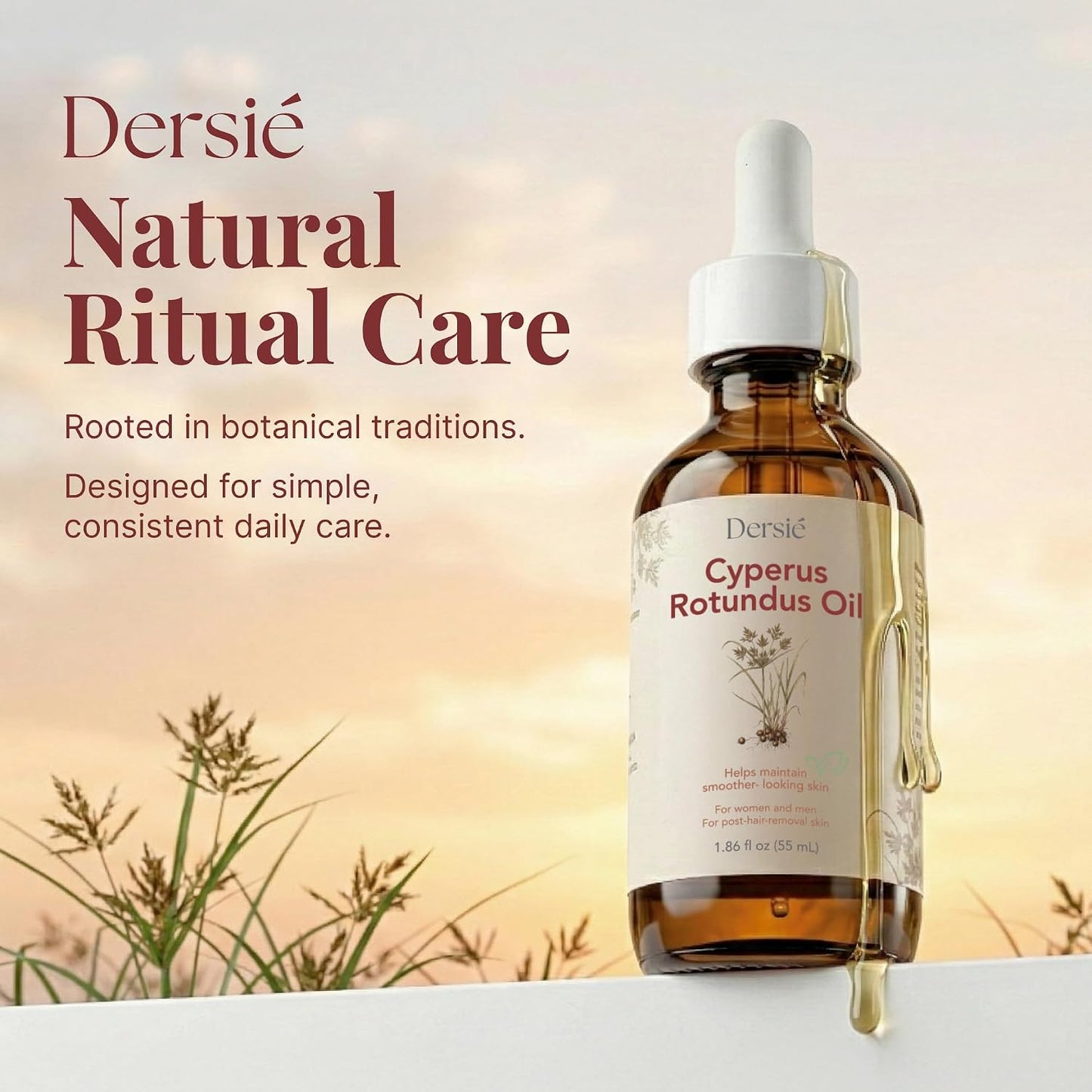 Cyperus Rotundus Oil - Natural Hair Growth Inhibitor for Face & Body Hair Removal | Soothing Skin Oil (55 mL)