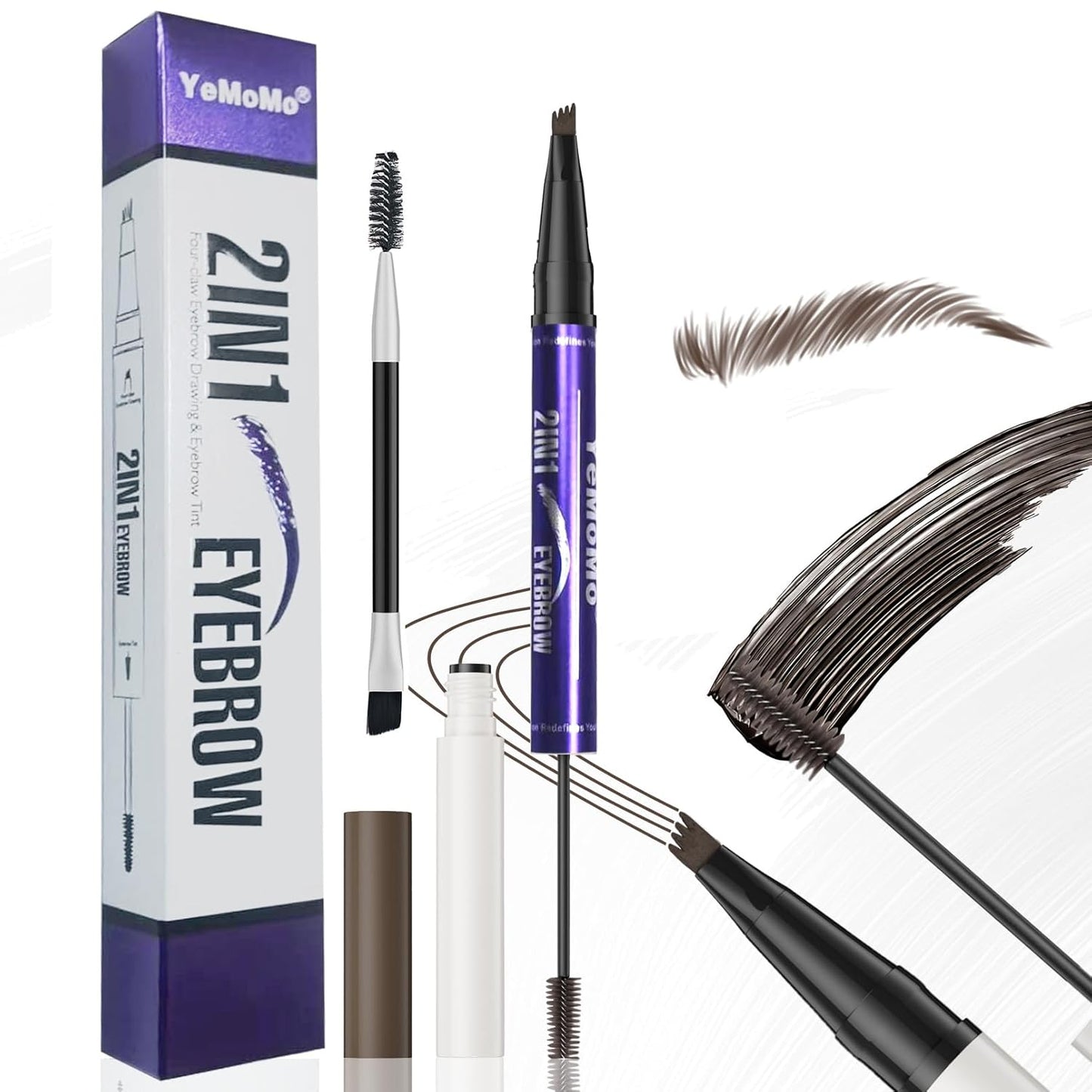 2-in-1 Eyebrow Pen with Tinting Gel - Waterproof Microblading Pencil | 5 Natural Shades, Dark Brown