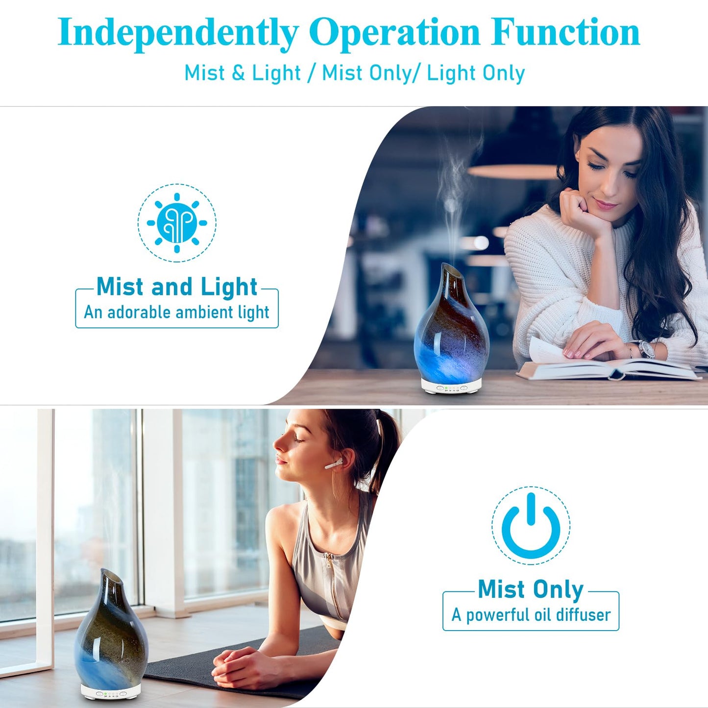 Essential Oil Diffuser 150ML Glass Aromatherapy Diffuser with 4 Timer Settings & 7 Color Changing Lights, Auto Shut-Off, Ultra Quiet Oil Diffuser for Home, Office, Yoga, Spa