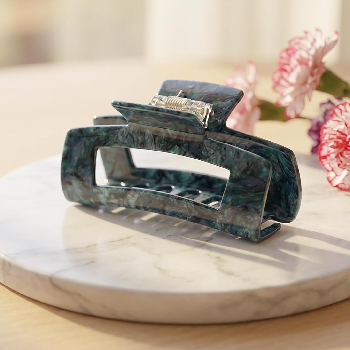 Emma Lily 4.2 Inch Acetate Hair Claw Clip - Teal Tortoise Shell, Non-Slip Grip for Thick Hair | Perfect Gift for Women