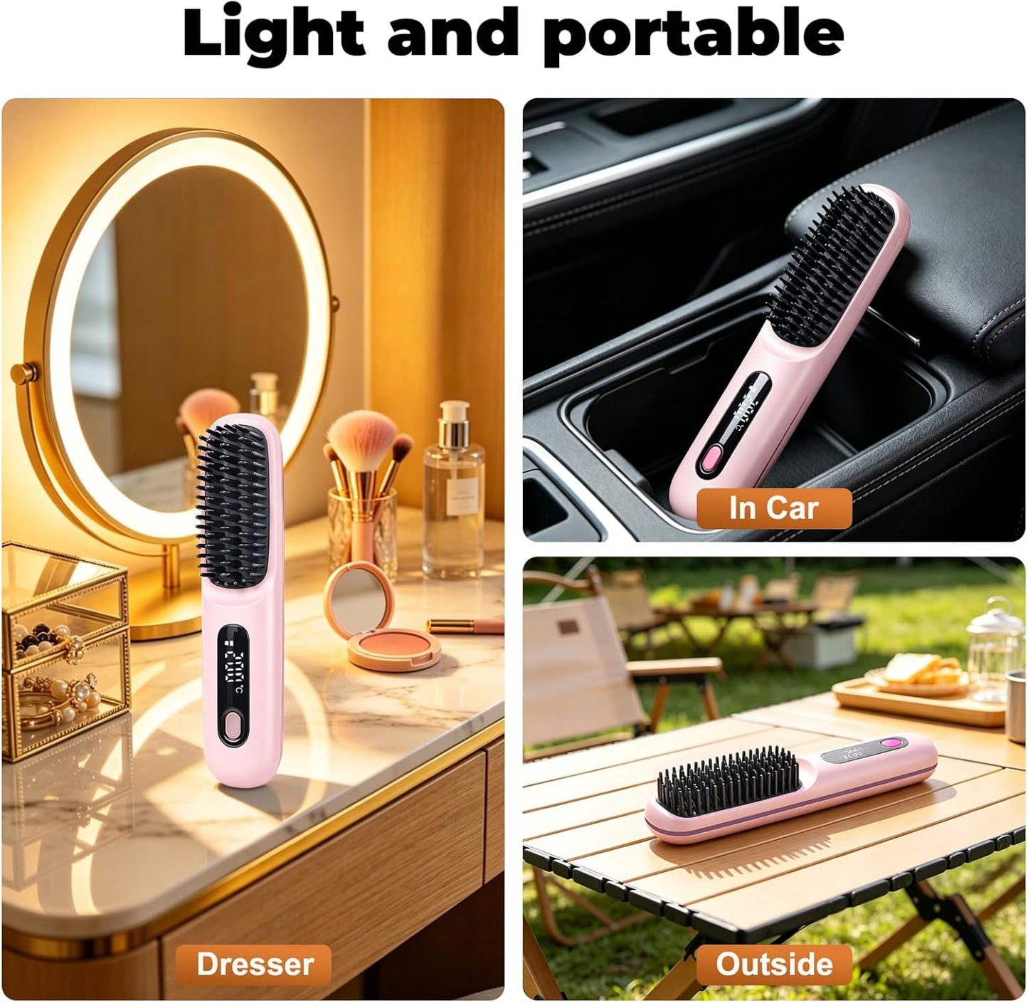 Cordless Hair Straightener Brush - Ionic Frizz-Free, Fast Heating 20s, 3200mAh USB-C | Portable for Travel