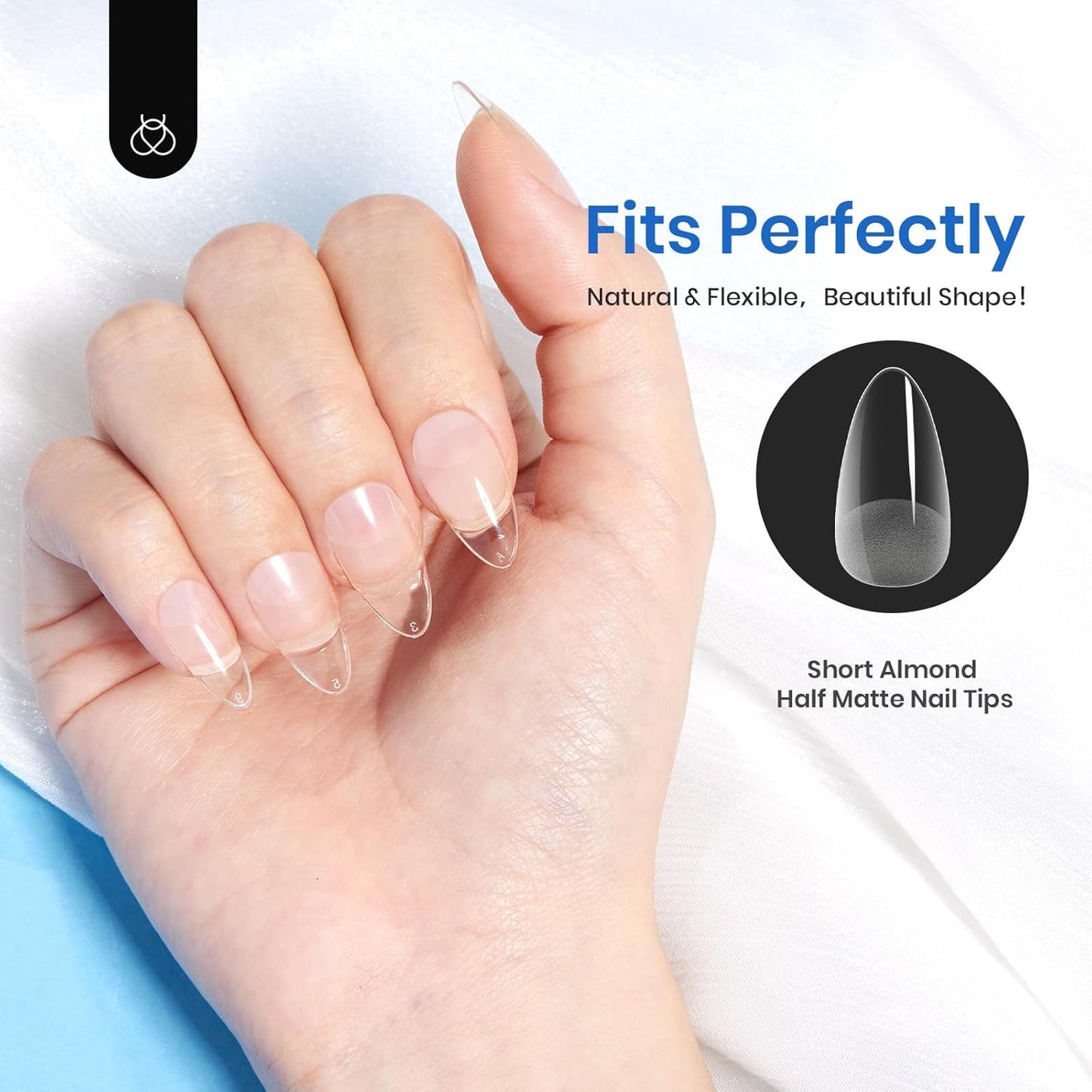 Beetles Gooseneck UV Nail Lamp - Meowgic StrawPurr Mini LED Light with Smart Sensor & 504PCS Gel Nail Tips in 12 Sizes | Short Almond, Etch-X Half Matte Full Cover