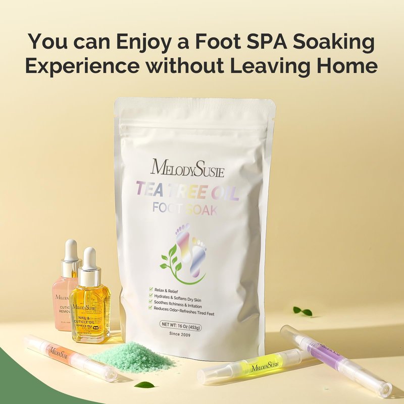 MelodySusie Tea Tree Oil Foot Soak with Sea Salt - Moisturizing Pedicure Treatment for Softening Calluses & Soothing Tired Feet - 16oz Relaxing Foot Bath to Refresh & Rejuvenate 1 Pound