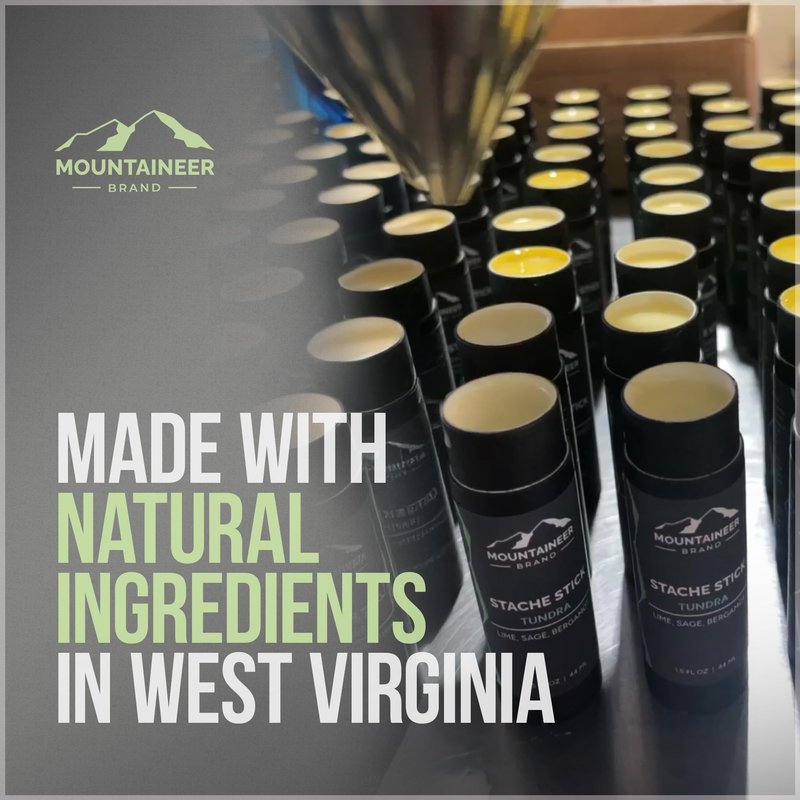 Mountaineer Brand Stache Stick | Pine Tar Scent | Made with Natural Ingredients West Virginia | Firm & Long Lasting Hold | Mustache Wax | Moustache Shape & Styling | Beard Wax for Men | 1.5oz