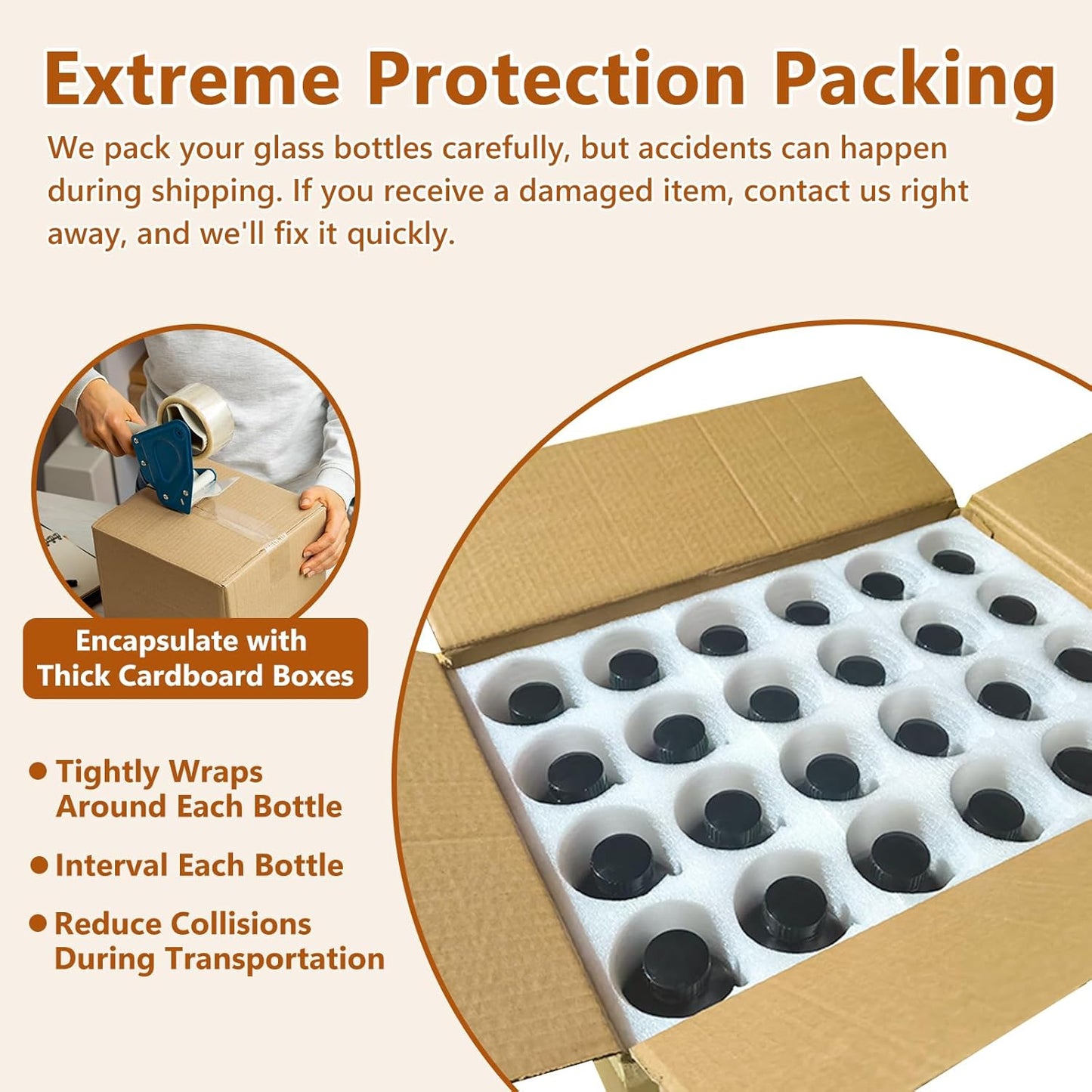 Amber Glass Boston Round Bottles - 24 Pack 8oz Airtight Containers for Kombucha, Oils & Condiments