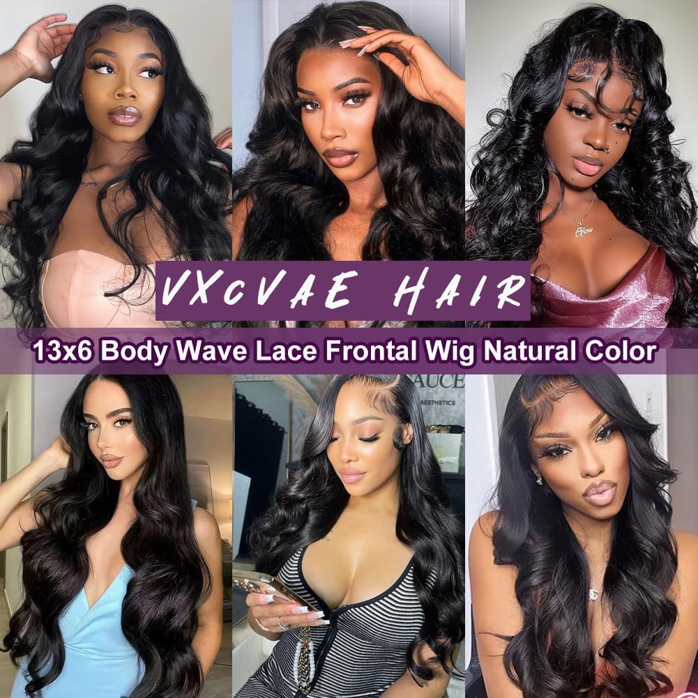 VXCVAE 30 Inch 13x6 Lace Front Wigs Human Hair 220 Density Body Wave HD Lace Front Wigs Human Hair Pre Plucked Natural Black Glueless Frontal Wigs for Women