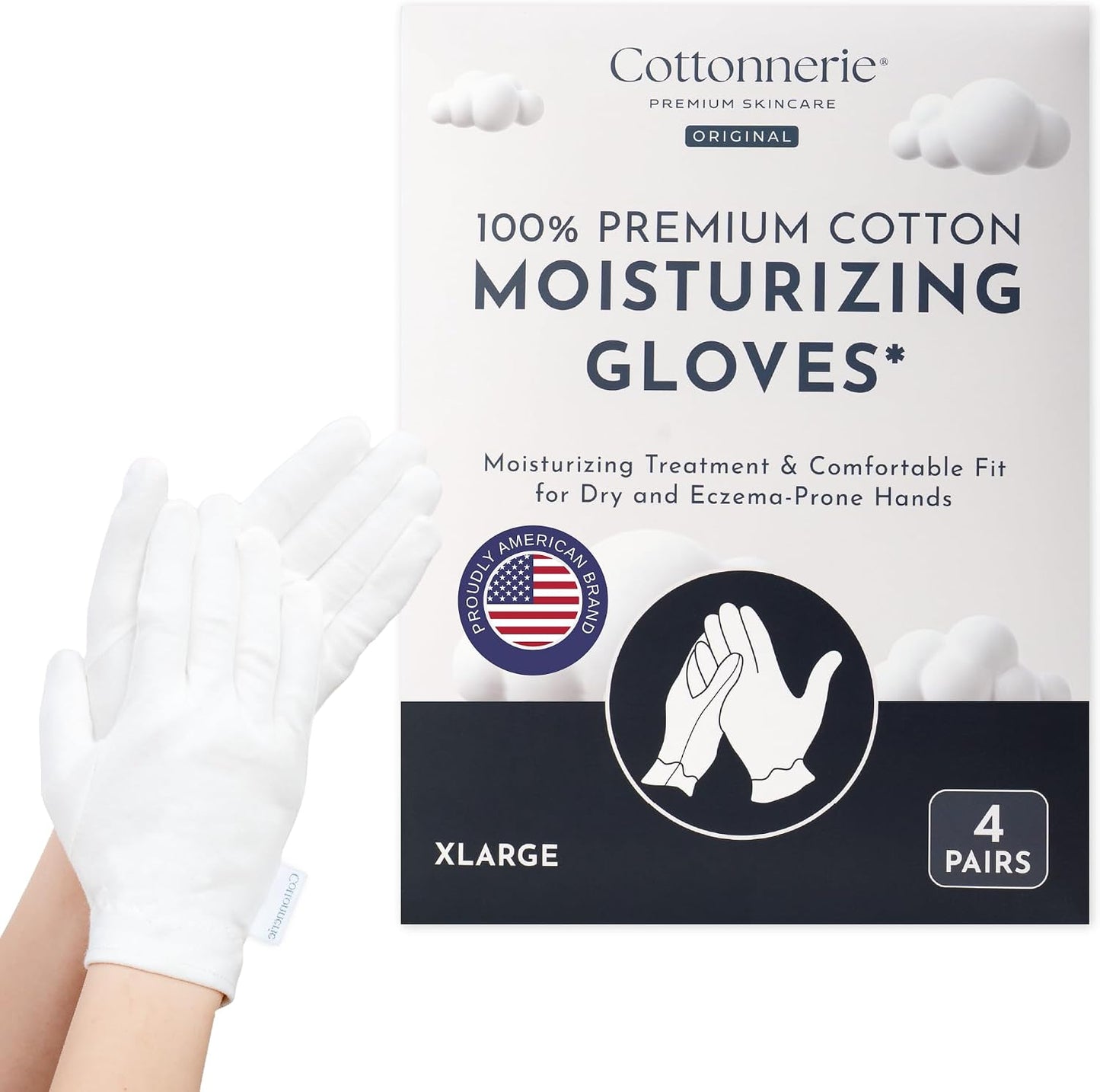 Cotton Moisturizing Gloves for Dry Hands - 4 Pairs Overnight Hand Care | Medium Size
