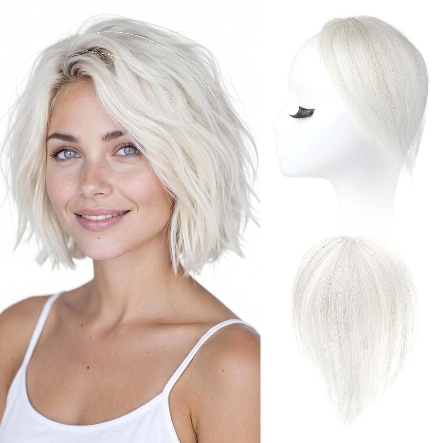 REECHO Clip-In Hair Volumizer - Short Thick Extensions for Thin Hair | Platinum Blonde with Black Strands, 8 Inch