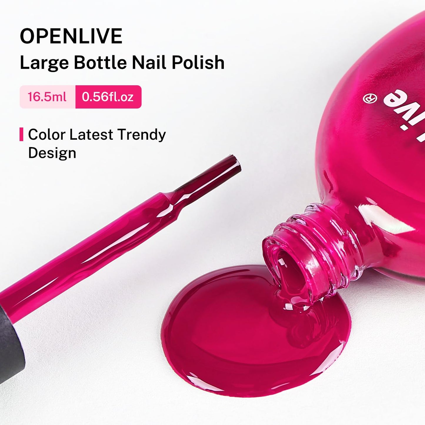 OpenLive 16.5ml Rose Pink Nail Polish Large Volume Quick Dry Nail Polish, Long Lasting Shine, Fingernail Toenail Nail Art DIY Home Travel Nail Art Gift