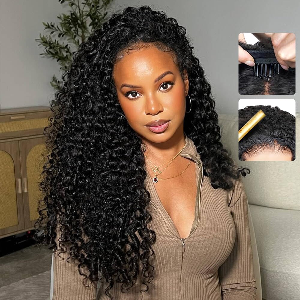 Burmese Curly Half Wig - 16 Inch Human Hair, 180% Density | Glueless, Beginner-Friendly for Black Women