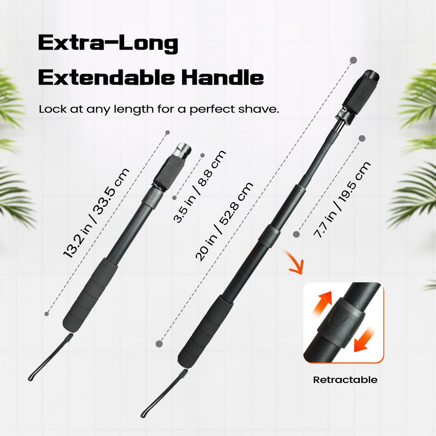 ETbyto Safety Razor Extension Handle with Adjustable Length for Leg Razor,Back Shaver for Men,Multi-Function Extension Shaver Handle can be Fitted Lotion Applicator,Hair Brush for Wet or Dry - Silver
