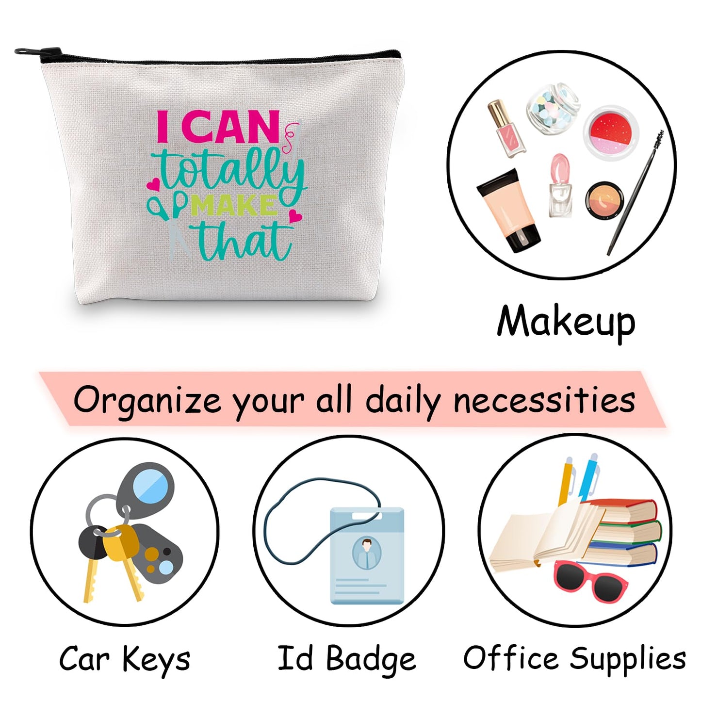JXGZSO Funny Crafter Gift I Can Totally Make That Artistic Toiletry Bag Knitting Gift For Knitters Dressmaker Makeup Organizer Bag