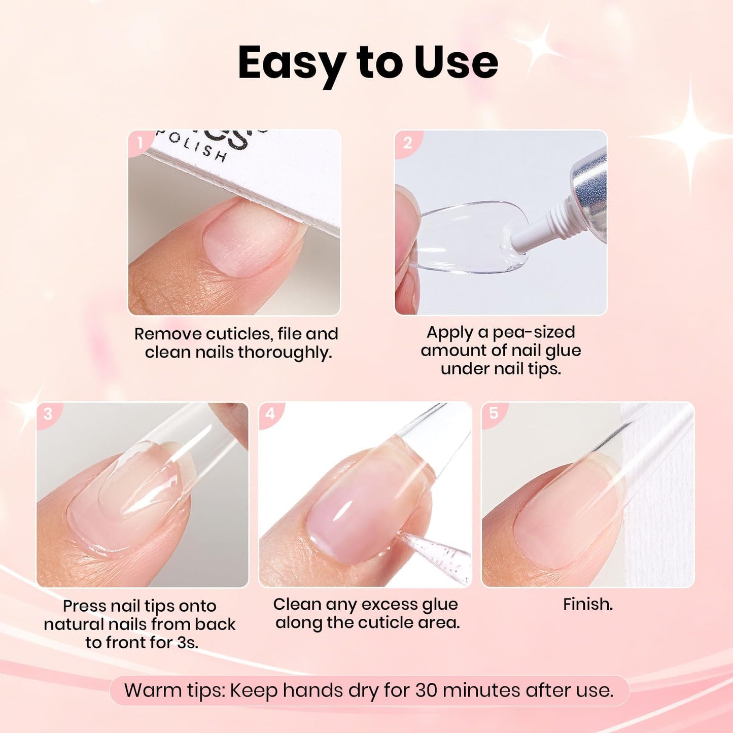 Beetles French Tips Press On Nails Colorful Reusable Acrylic Gel Nail Tips