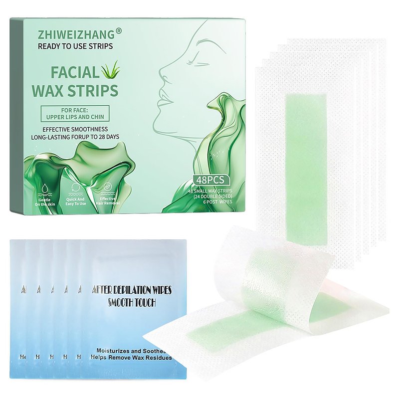 Facial Wax Strips - 48 PCS Hair Removal Kit with Aloe Vera for Sensitive Skin | At-Home Waxing for Eyebrows, Upper Lip, Bikini & Brazilian