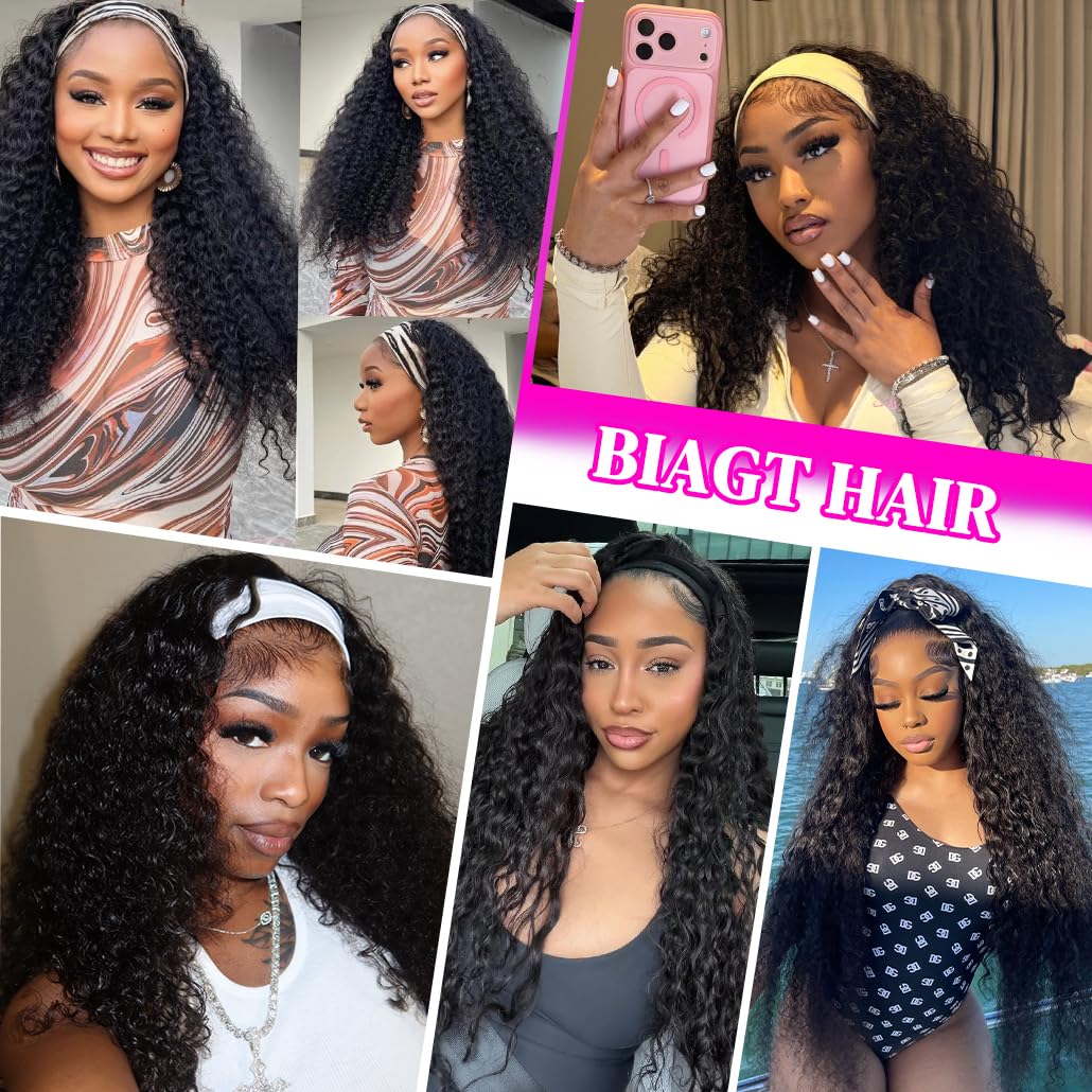 Curly Headband Wig - 200 Density 22 Inch Deep Wave Human Hair | Glueless, Natural Color for Black Women