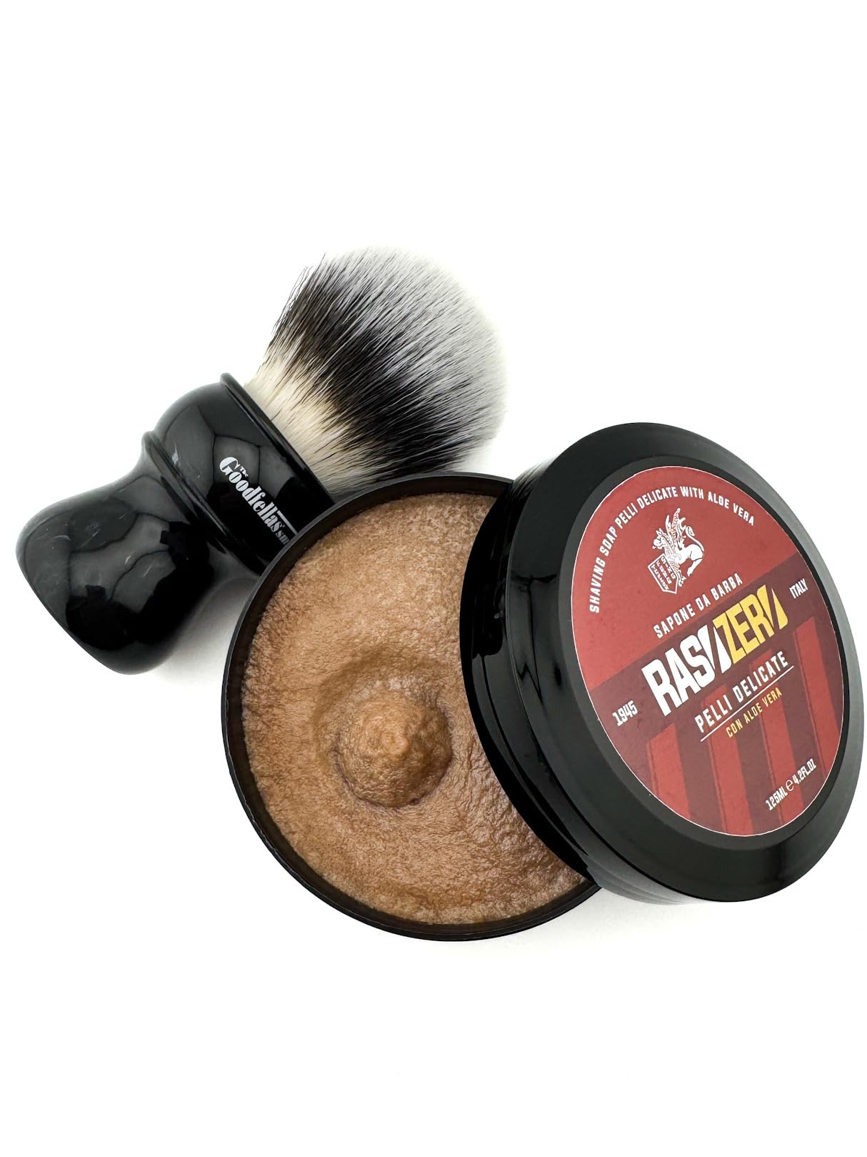 Rasozero Pelli Delicate Shaving Soap 125ml – Gentle Shave Soap for Sensitive Skin, Made in Italy, with Light Tobacco Fragrance – Classic Italian Wet Shaving Soap for Smooth and Comfortable Shave