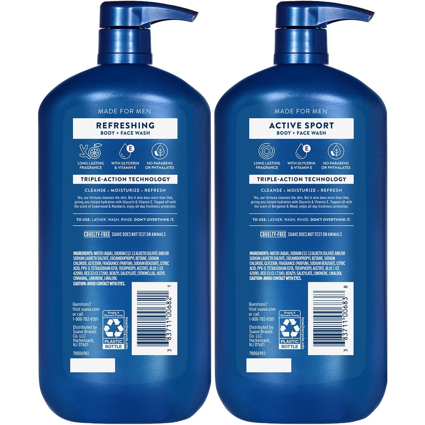 Suave Men Body Wash Bundle – Energizing Sport + Refreshing Body + Face Wash, 30 Oz Ea (3 Piece Set)