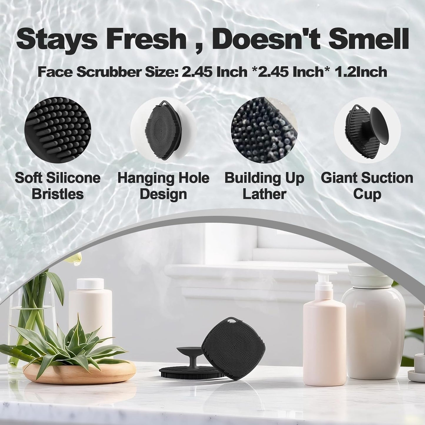 Silicone Face Scrubber Set - Gentle Exfoliating & Deep Cleaning for Sensitive Skin | 2 Pack with Suction Cups (Black & Gray)