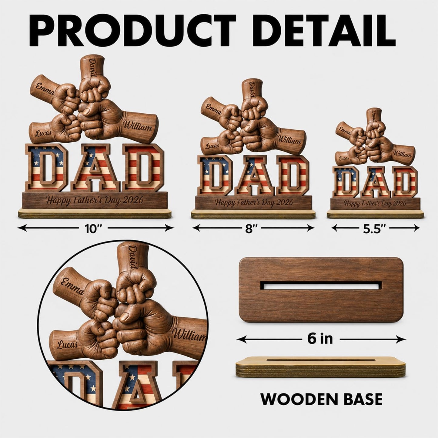 Personalized Fist Bump Papa and Kids Name Wooden Plaque, Custom Fathers Day Plaque for Dad Grandpa, Customized Sign Decorations for Daddy, Grandpa, Heartfelt Father's Day Birthday Gifts for Husband