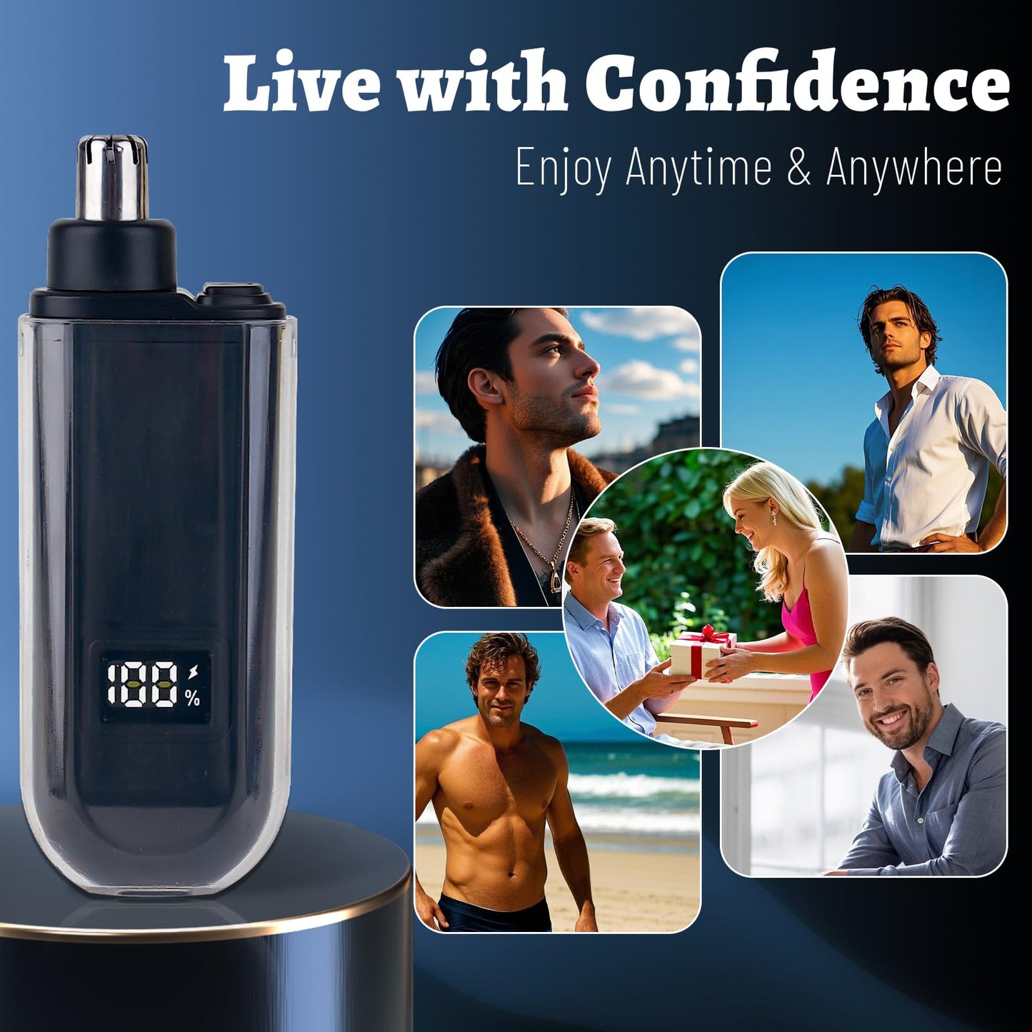 Mendaping Nose and Ear Hair Trimmer for Men, 2025 Nose Hair Trimmer Clipper with LED Display for Women, Professional IPX7 Waterproof Dual Edge Blades Nasal Trimmer Clippers for Travel (Brown)