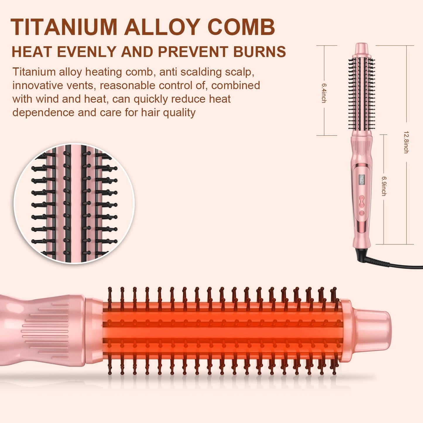 Heated Round Brush - 1 Inch Ceramic Tourmaline Curling Brush | Volumizing Ionic Hair Styler Tool (Pink)