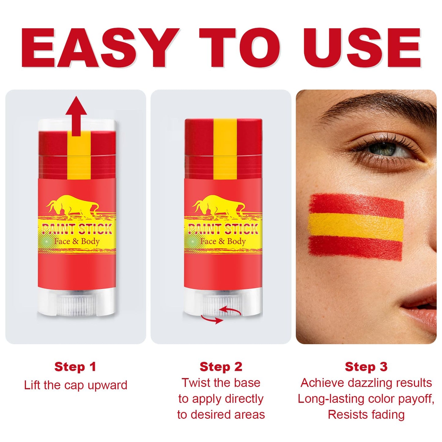 Spain Face Paint Stick - Sweatproof High Pigment for World Cup Fans | Red & Yellow Colors