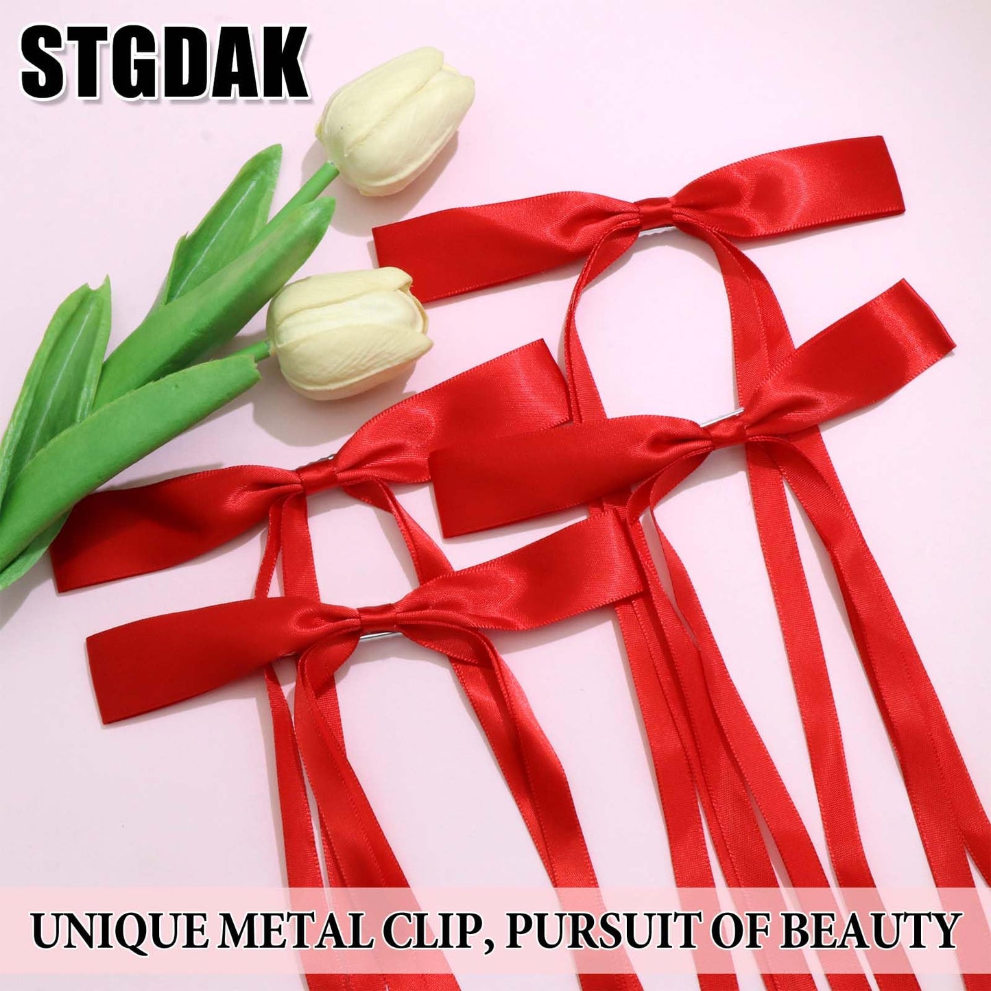 STGDAK Valentine's Day Red Hair Bows Cute Star Barrettes Small Bow Clips Satin Hair Ribbon Long Tail Stylish Star Clip Y2k Bowknot Barrette Kawaii Hairpins Coquette Accessoires For Girls Women