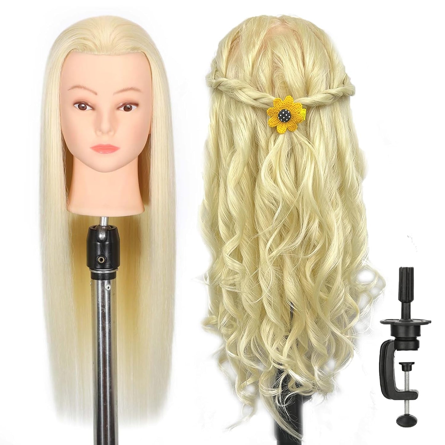 Mannequin Head - 80% Real Human Hair for Hairdresser Practice | Cutting, Braiding & Styling Tools Included