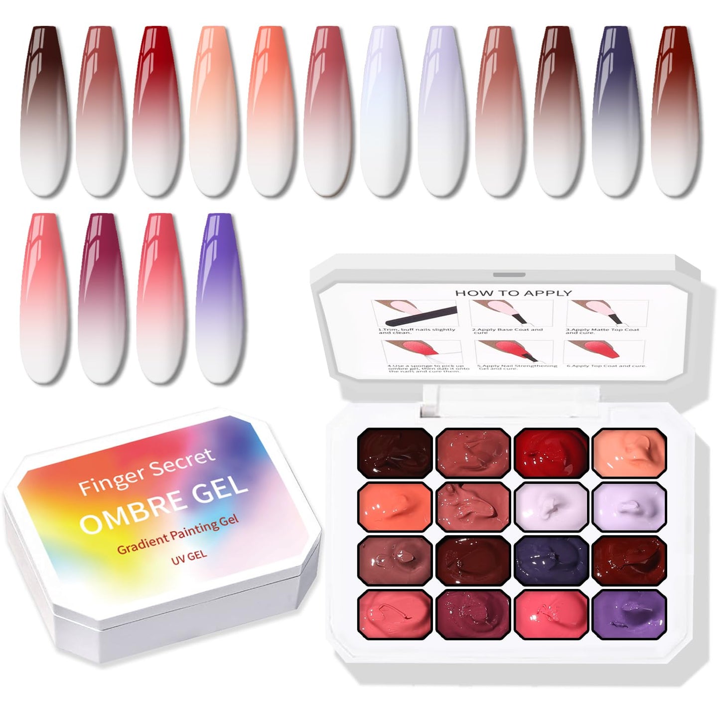 Karroy Sponge Pat Gel Nail Polish Palette, 16 Colors Blending Ombre Gel Polish Patting Gradient Painting Nails Art, No Wipe, UV/LED Cured (16 Colors F)