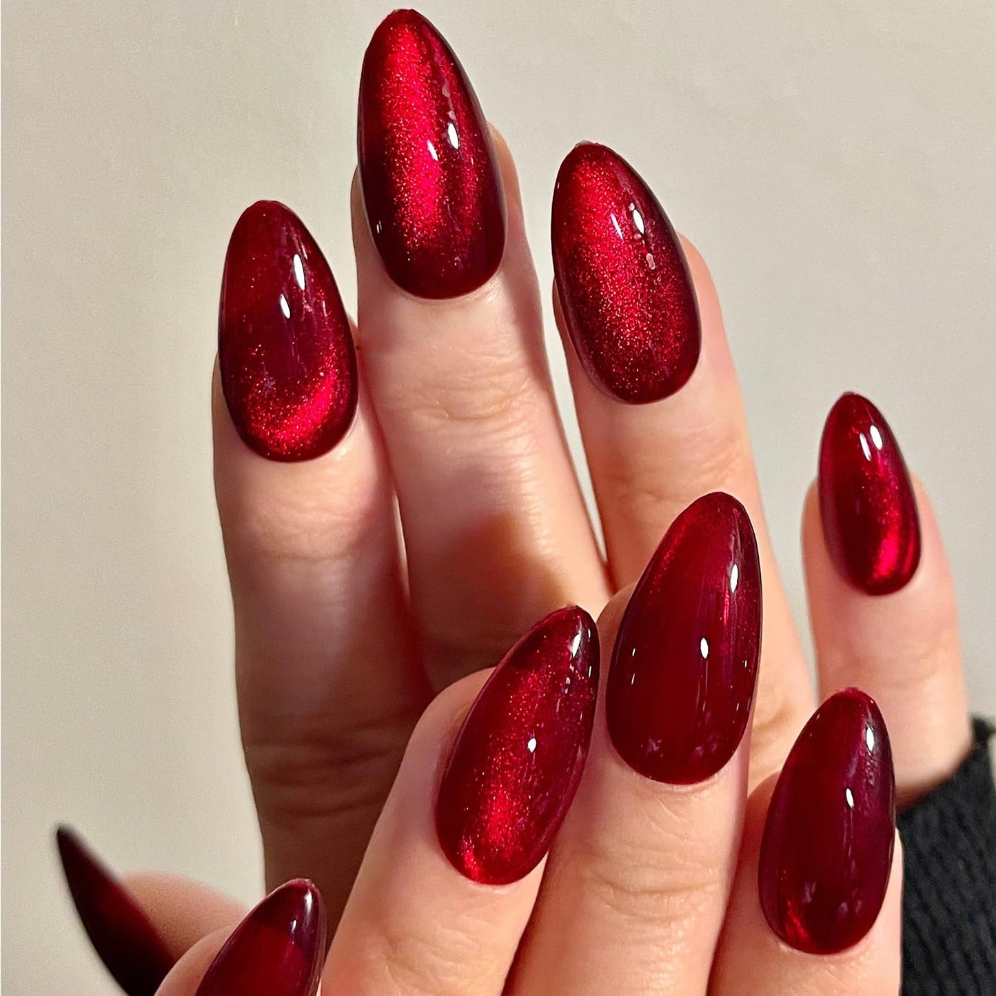 Dark Purple Magnet Cat Eyes Press-On Nails - Short Almond Shape | Handmade Jelly Gel Kit with Ombre Glitter