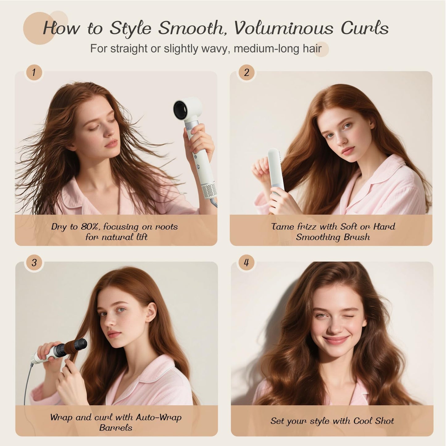 6 in 1 Hair Styler, High Speed Ionic Hair Dryer with Auto-Wrap Curlers, Blow Dryer Oval Brush & Volumizer, No Heat Damage Hot Air Styler for Fast Drying, Curling, Smoothing & Volume