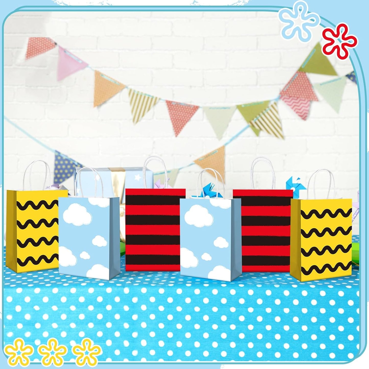 Cartoon Dog Party Supplies - 24 Pcs Gift Bags with Handles | Red Dog House Design, 8 x 6 x 3 Inch