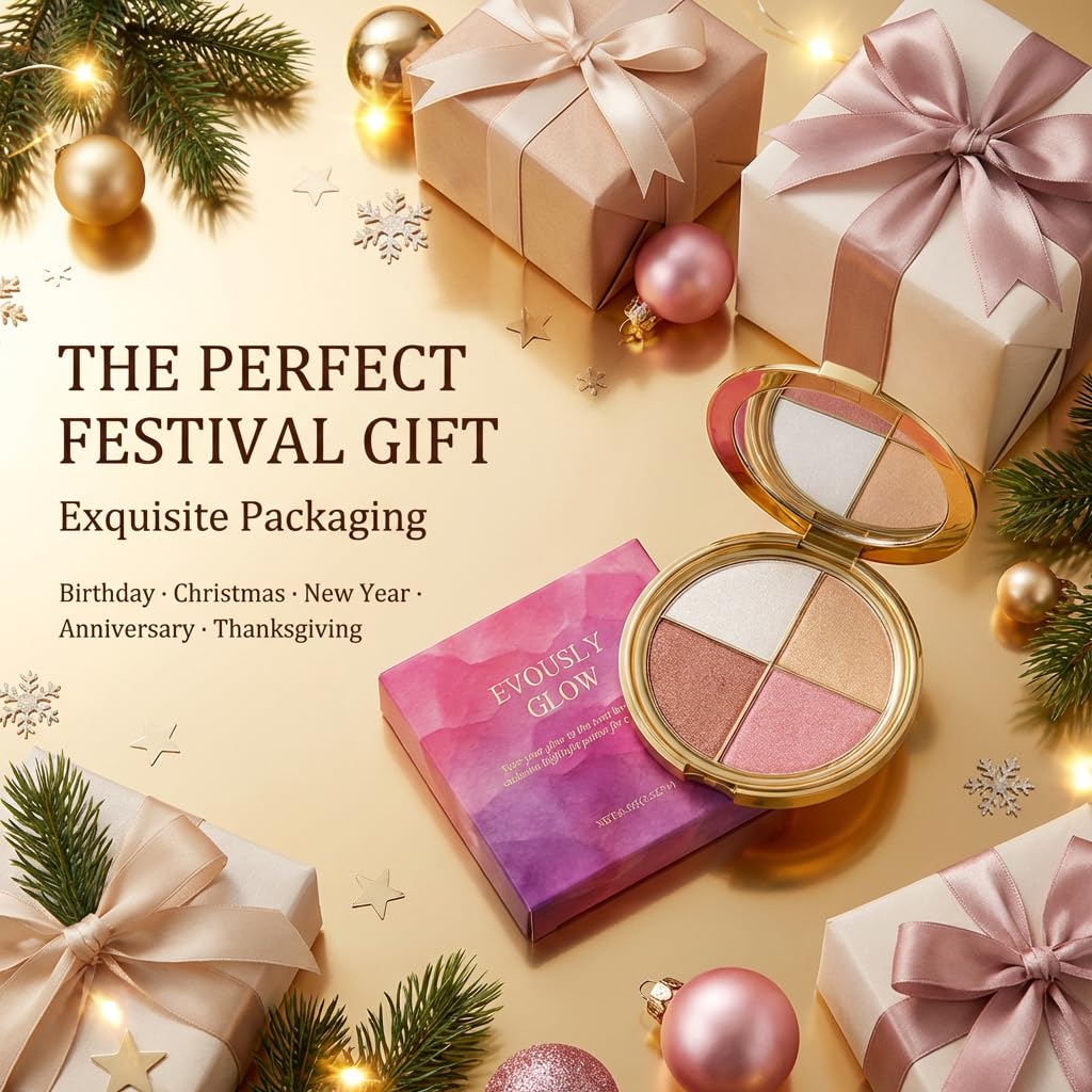 Eye & Cheek Palette - 4-in-1 Eyeshadow & Highlighter Kit | Blendable, Long-Lasting Glow Powder