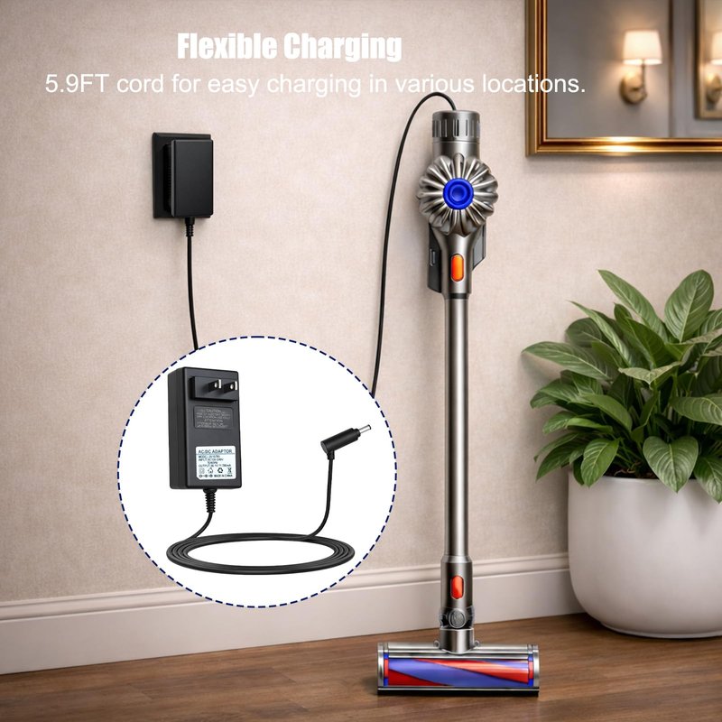 26.1V Charger for Dyson V6 V7 V8 and Car+Boat Cordless Vacuum Cleaner, Power Adapter with 5.9FT Cord for Dyson DC58 DC59 DC61 DC62 SV03 SV04 SV05 SV06 SV07 SV09 SV10