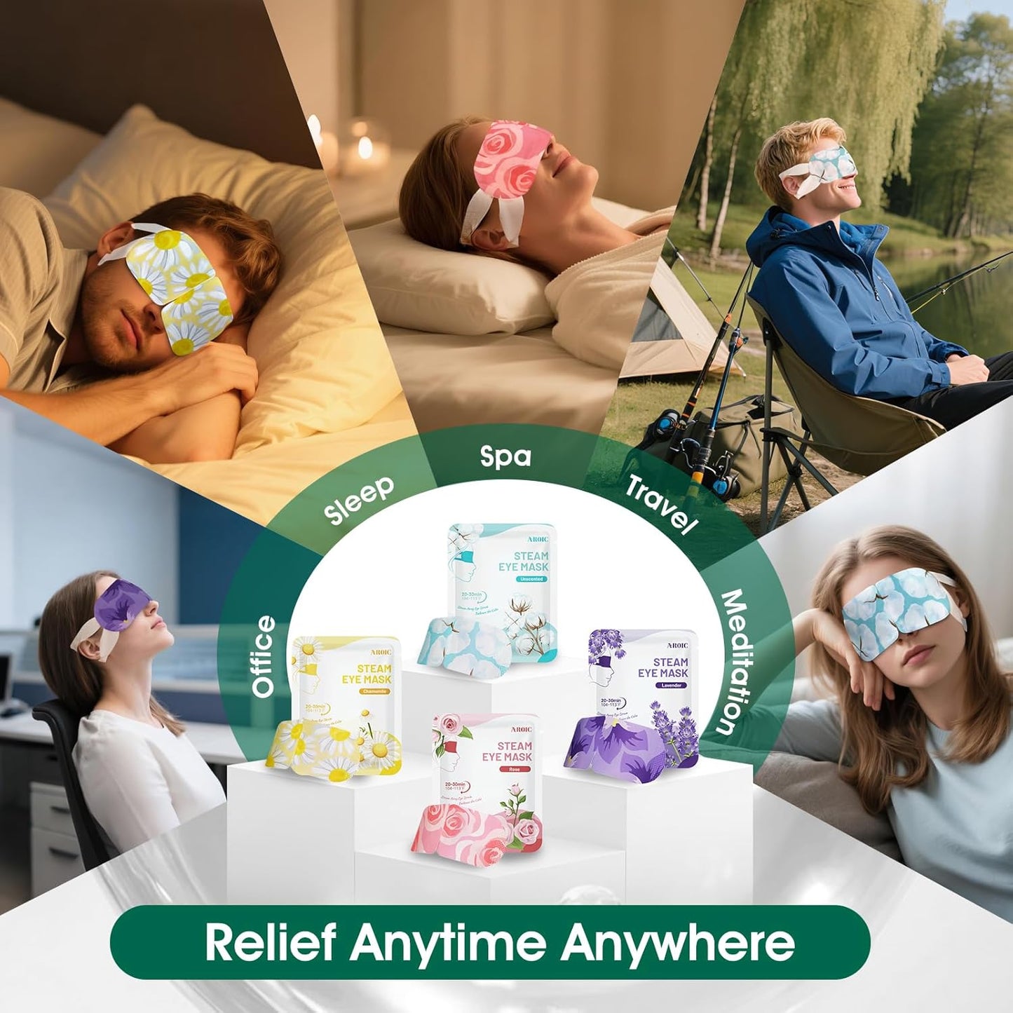 Heated Sleep Eye Masks - 120 Pack Disposable Steam Eye Masks for Relaxation | Lavender, Chamomile, Rose