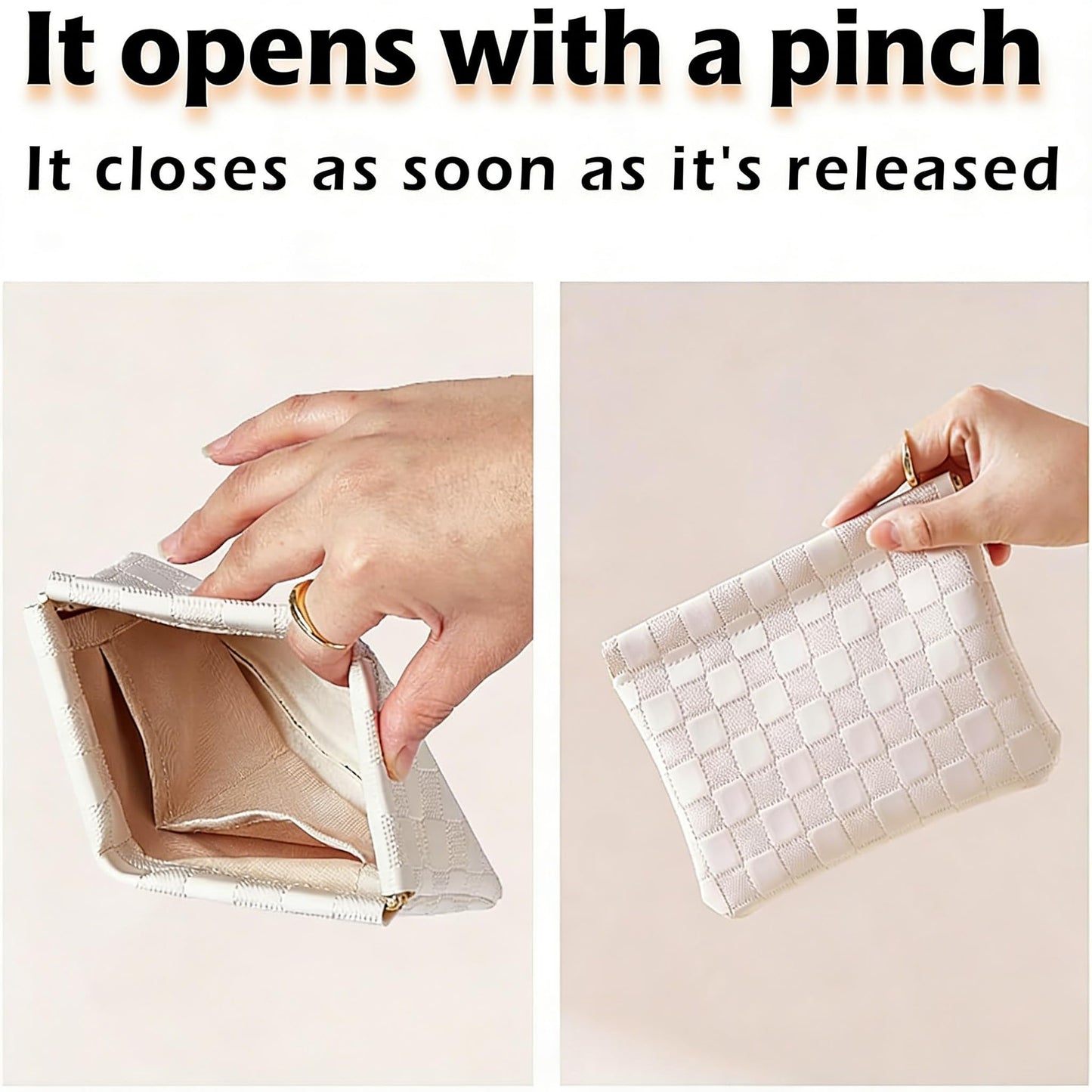 Leather Pocket Cosmetic Bag for Purse,Coin Purse Lipstick Cosmetic Accessories Organizer, Travel Kit Storage Pouch,Waterproof Portable No Zipper Self-closing Small Makeup Pouch for Women