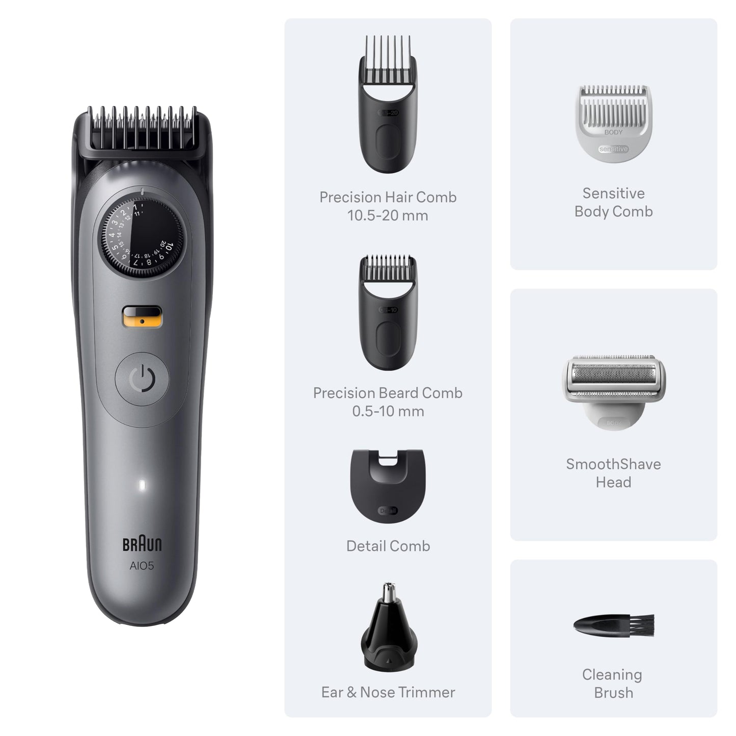 Braun Series 5 All-in-One Beard & Body Grooming Kit for Men, Cordless Trimmer, Hair Clippers & Shaver for Face, Hair & Body with Smooth Shave Head, AIO 5510
