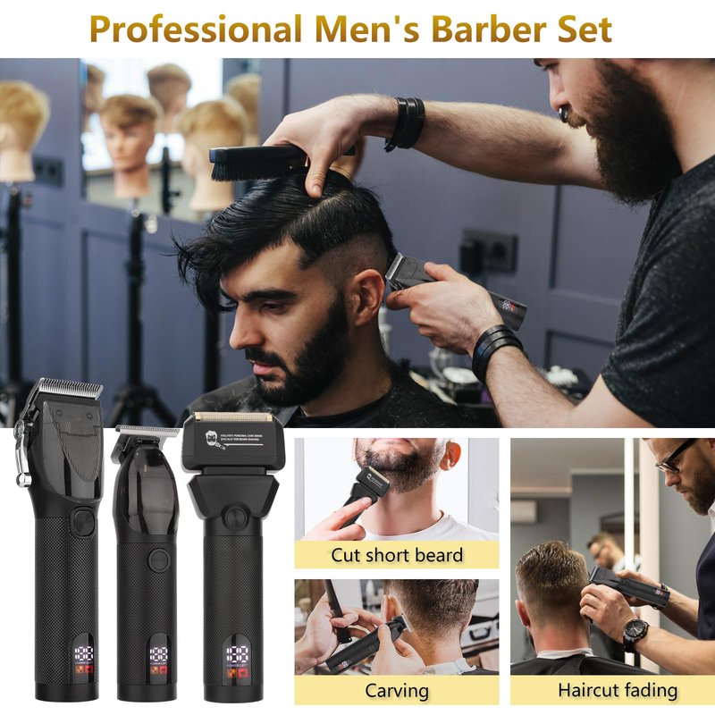 Bomic Hair Clippers for Men Professional, Barber Clippers and Trimmer Set, Hair Clipper& Hair Trimmer & Electric Foil Shavers Razor Kit, Hair Cutting kit, Cordless Mens Grooming Kit-Gold