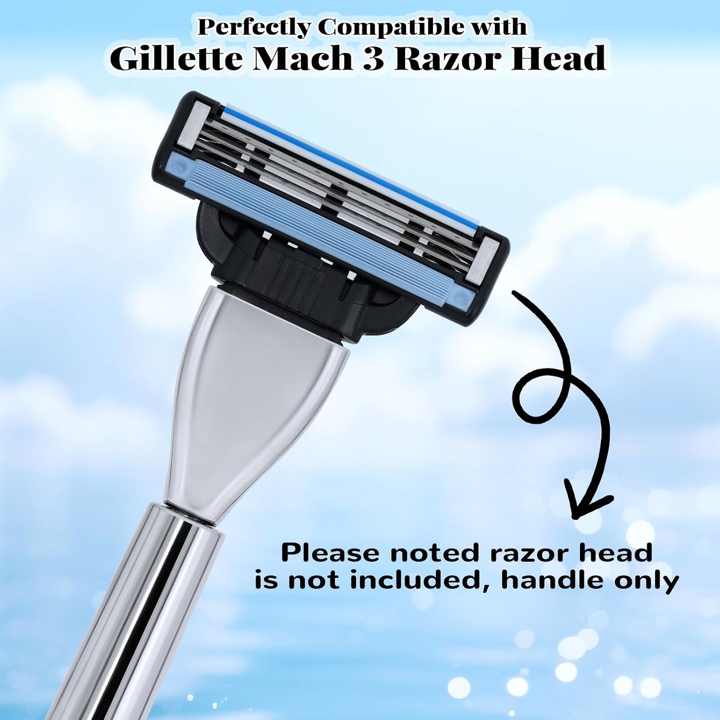 Razor Handle for Gillette Mach 3 - Ergonomic Metal Design for Superior Shaving | Handle Only, No Blades