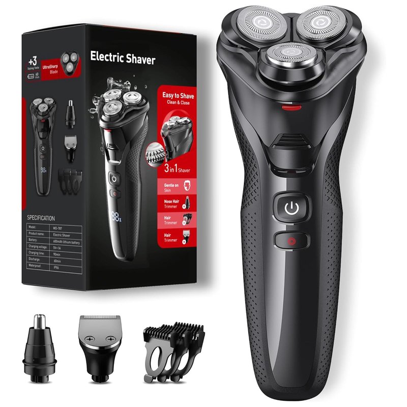 rategist 3-in-1 Electric Razor for Men: IPX7 Waterproof Electric Shavers for Men - One Touch Acceleration, Professional Results at Home - 4D Floating Blades, Travel Grooming Kit,Light Black