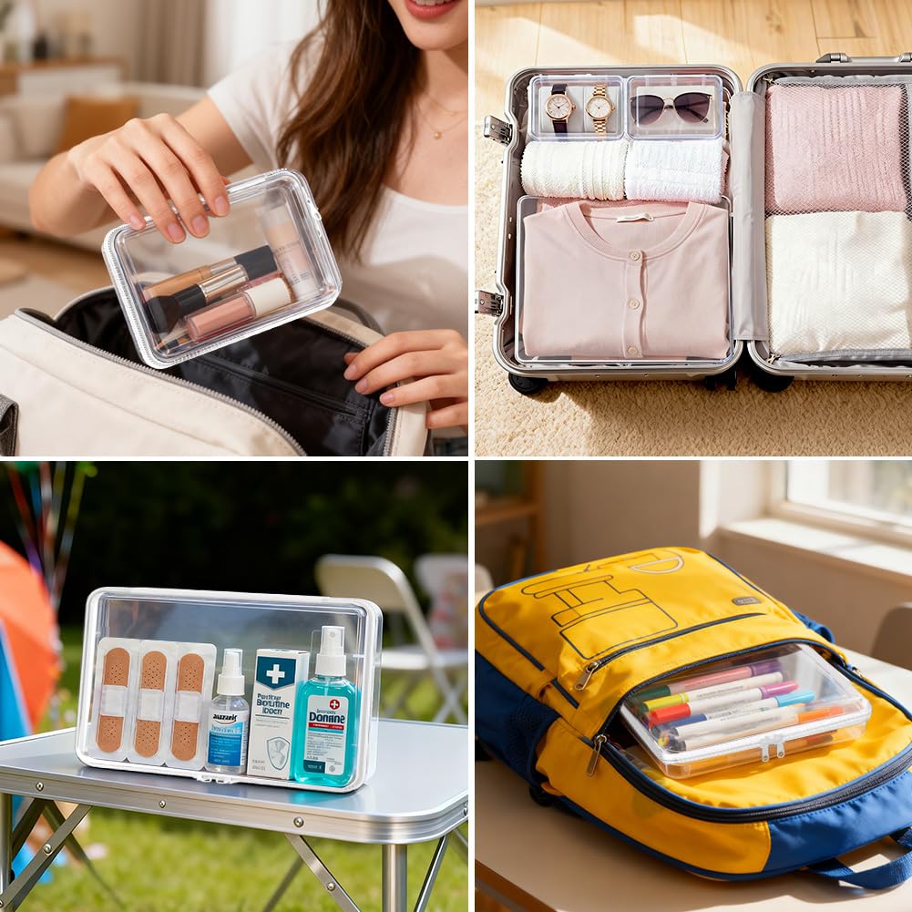 5 Pack Clear Hard Shell Zipper Case (2S,2M,XL), 1.2mm Crush-Proof Transparent Storage Pouches, Hard Plastic Packing Cubes & Organizer Bags for Travel, Pencil, Cosmetics, Toiletry, Toys Storage